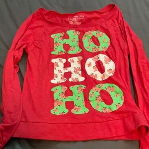 Ho Ho Ho Christmas Top, Fifth Sun Medium Shirt, Red Long Sleeve Xmas Top